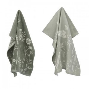 Hand- en Theedoek - Wild Flowers - Donker Groen